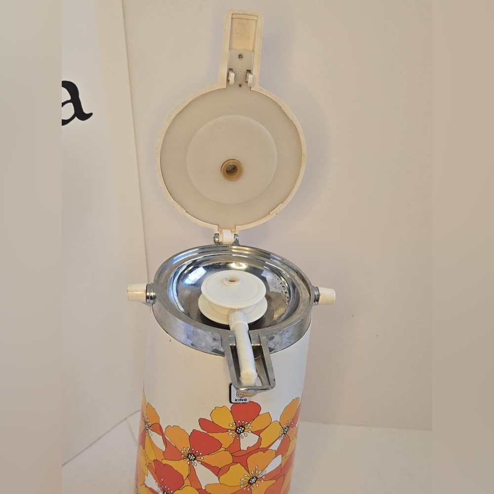 Vintage 70s King Air Pot Floral Pump Vacuum Dispenser Hot Cold Coffee  EUC MCM - Picture 4 of 6